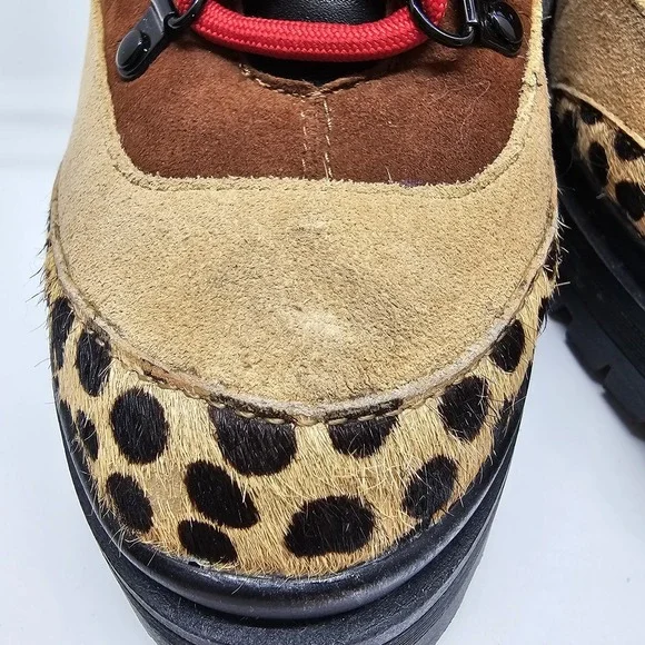Gianni Bini Squad Goals Sz 6M Cheetah Calf Hair  Lace Up Lug Sole Boots - Picture 3 of 10